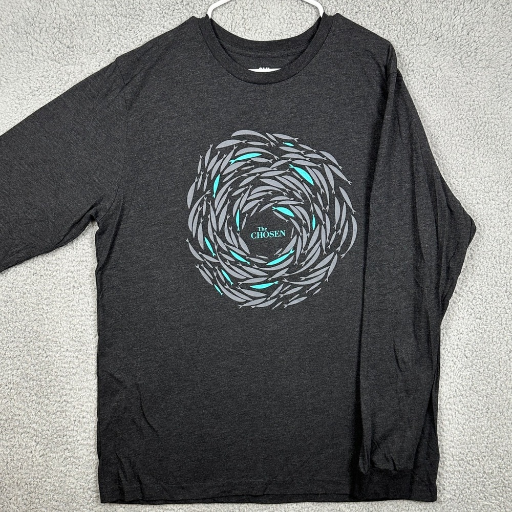 The Chosen T-Shirt Long Sleeve‎ Tee Mens 2XL Gray Fish Graphic Crewneck Outdoor
